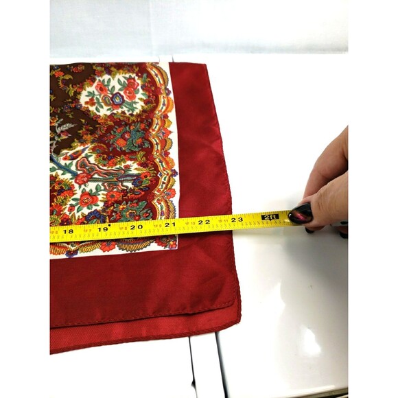 Liberty of London 100% Silk Twill Red Brown Floral Foulard Border Scarf 23"X23" - Picture 15 of 16